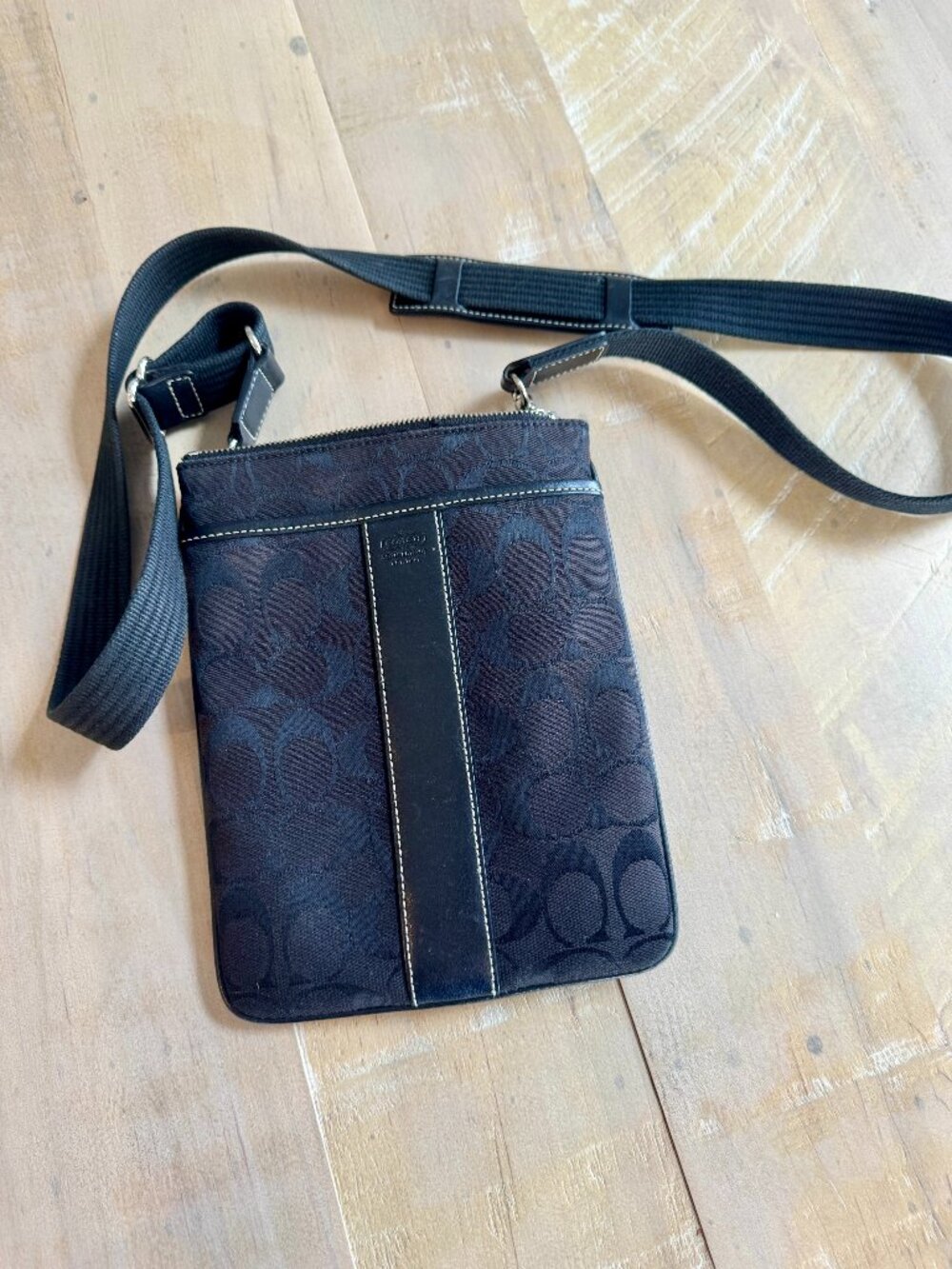 Coach Heritage Signature Stripe Crossbody Bag - Black Monogram Messenger